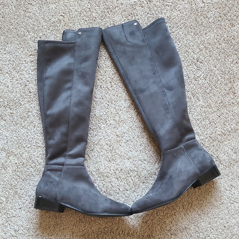 Michael Kors Women's Bromley Flat Tall Riding Boots Suede Charcoal - Picture 3 of 13